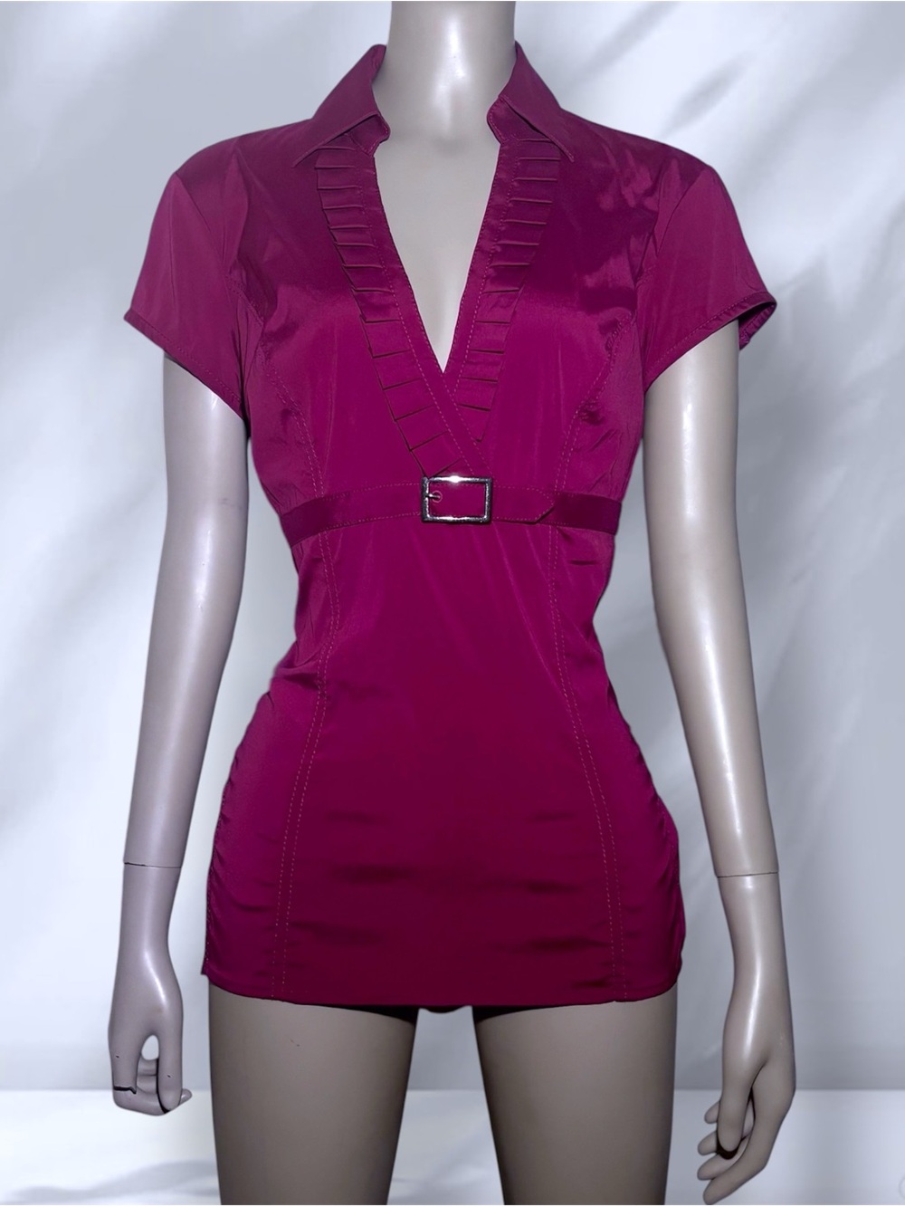 Express Design Studio Hot Pink V-Neck Belted Top
